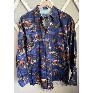 Rare! Vtg Chaps Ralph Lauren Mens XL Button Down Long Sleeve Shirt Outdoors Bear